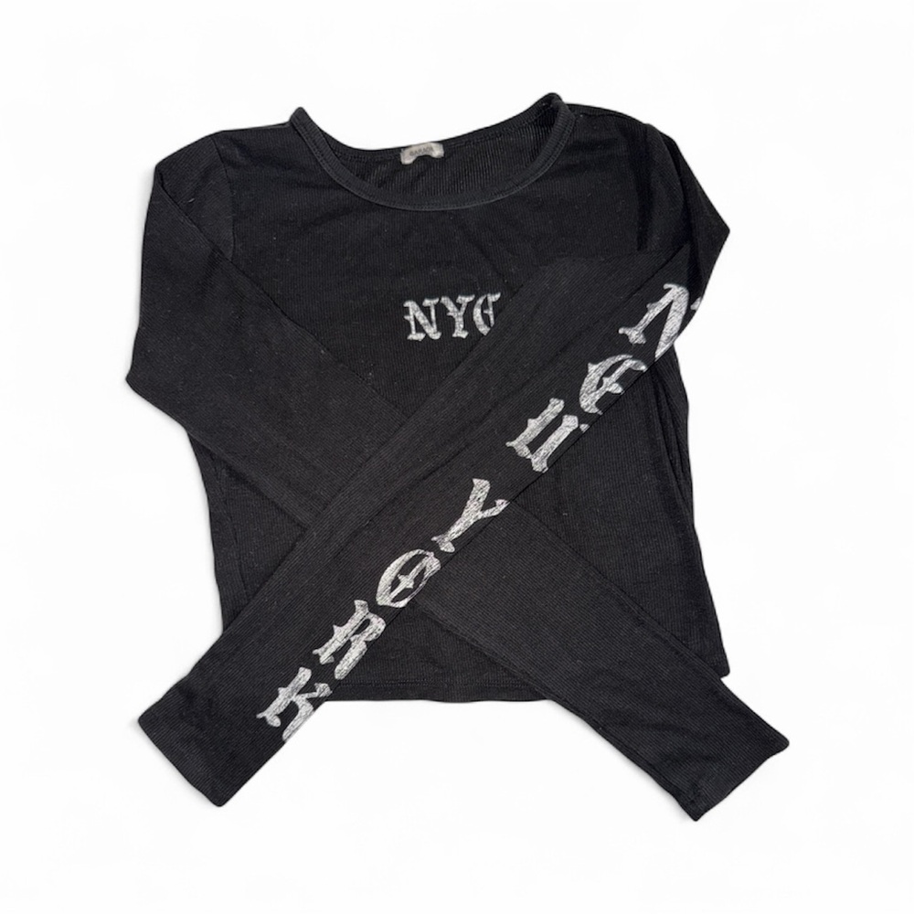 Garage Black Long Sleeve Tee with White NYC Print